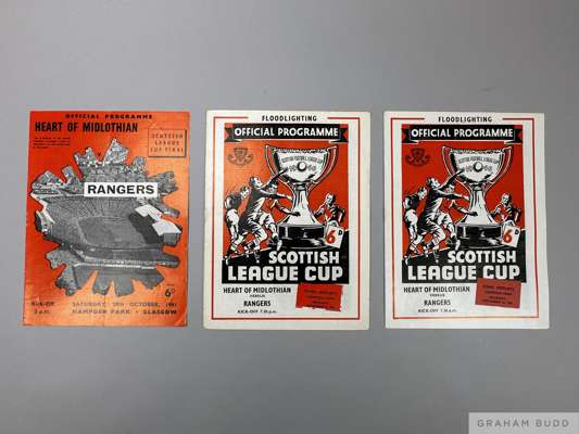 Three Heart of Midlothian v. Rangers Scottish League Cup Final match programmes, 1961
 comprising 28th October, 4th December (postponed replay) and 18