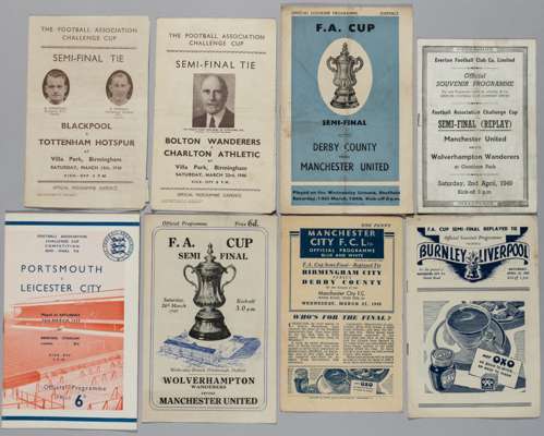 F.A. Cup semi-final programmes, 1946-60,
 believed complete, not checked, complete with replays, include Derby County v Birmingham City 23/3/1946; Man