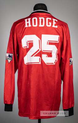 Steve Hodge red Queen's Park Rangers No.25 away jersey, season 1994-95,
 Clubhouse, long-sleeved, Premier League badges, reverse lettered HODGE

 Stev