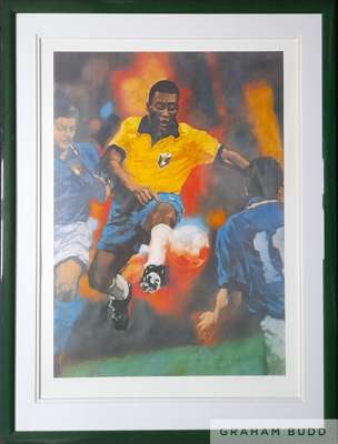 Limited edition signed Pele print, original by C M Dudash a named American artist, 
 print 1223 out of 1282 world wide, representing the number of goa