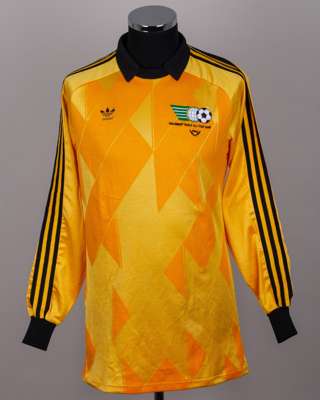 Pat Jennings yellow and black No.1 FIFA/UNICEF All Star match issued goalkeepers shirt, 1986