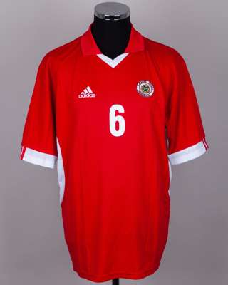 Red and white No.4 Latvia v. Sweden short-sleeved shirt, 2003