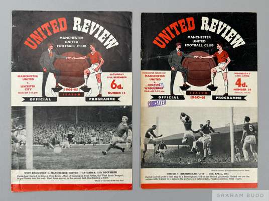 Two Manchester United home match postponed match programmes
 comprising Leicester City, 19th December 1964 and Bolton Wanderers, Manchester Senior Cup
