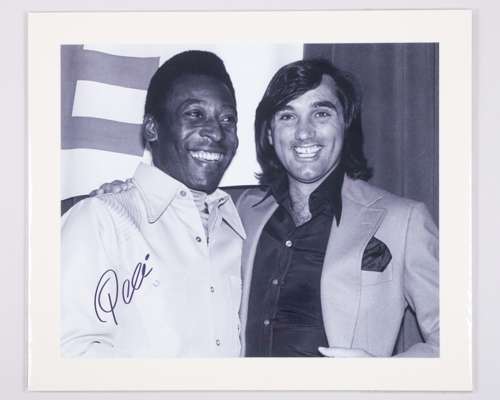 Pele autographed Pele with George Best black and white photograph print