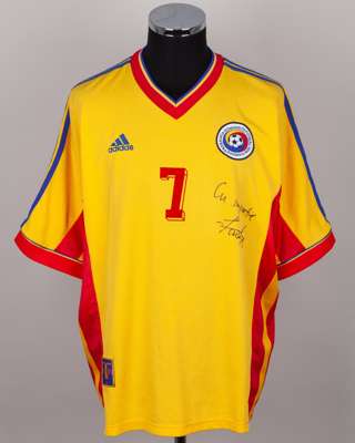 Ioan Sabau yellow, red and blue No.7 Romania autographed short-sleeved shirt, 1999