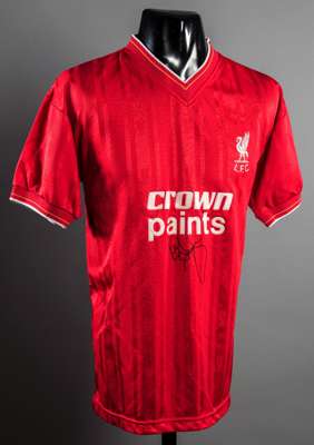 Kenny Dalglish signed replica Liverpool jersey, 'Crown Paints' era, signed in black marker pen