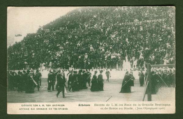 A rare postcard portraying the procession of King Edward VII of Great Britain and Queen Alexandra and King Georgios I of Greece and Queen Olga in the 