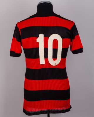 Zico red and black No.10 Flamengo short-sleeved shirt, c.1980