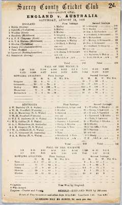 ENGLAND v AUSTRALIA 1926 5th TEST THE OVAL ENGLAND WIN THE ASHES ORIGINAL FULLY PRINTED SCORECARD, 

VERY COLLECTABLE OFFICIAL FULLY PRINTED END OF MA