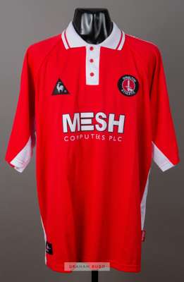 Andy Todd red and white Charlton Athletic no.19 home jersey, season 1999-2000,
 by Le Coq Sportif, short-sleeved with NATIONWIDE FOOTBALL LEAGUE sleev