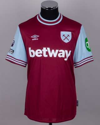 Lucas Paqueta claret No.10 West Ham United v. Tottenham Hotspur match worn shirt, 2024