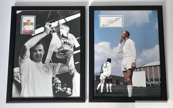 Billy Bremner Leeds United captain signed and framed A&BC football collectors card within an iconic image of Billy, 
 celebrating in the back of the n