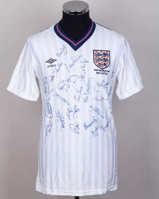 White No.14 autographed England World Cup short-sleeved shirt, 1986
