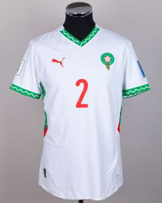Achraf Hakimi white and red No.2 Morocco short-sleeved shirt