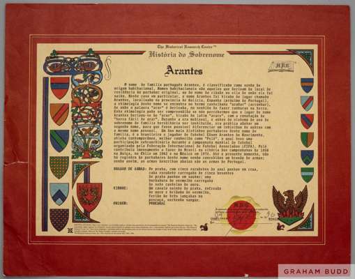 A certificate given to Pelé on August 9, 1996.
 By the Historical Research Center of Kissimmee, Florida, presenting the history of Pelé's family name,