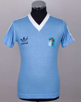 Ariel Krasouski sky-blue and white No5 Uruguay Mundialito short-sleeved shirt, 1980
