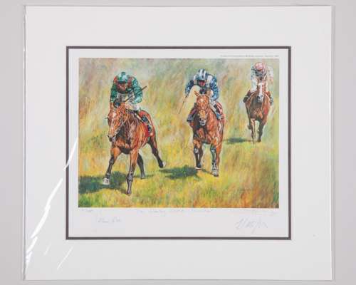John Oxx & Johnny Murtagh signed print of the 2000 Epsom Derby by David Dent