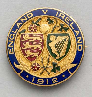 England v Ireland enamelled lapel badge for the Home International Championship, played at Dalymount Park, Dublin, 10th February 1912,
 obverse enamel