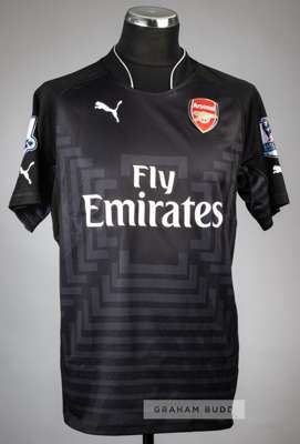 David Ospina black Arsenal no.13 goalkeeper's jersey, season 2014-15,
 Puma, short-sleeved with BARCLAYS PREMIER LEAGUE sleeve badges, club crest and 