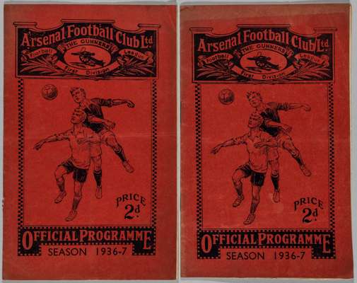 Two Arsenal v. Manchester United home match programmes, 1936-37, 
 comprising F.A. Challenge Cup, 4th Round, 30th January and Football League 1 match,