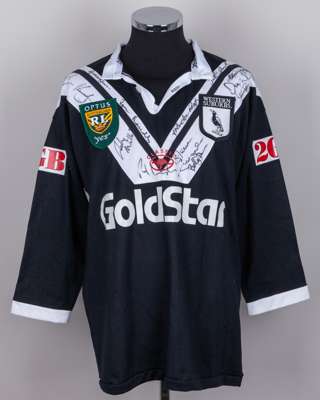 A black and white Western Suburbs rugby league autographed shirt