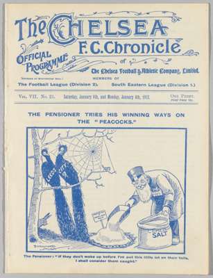 Programme Chelsea v Leeds City 6th January 1912,
 Comes with London v Southern Counties 8th January 1912. Ex Bound Volume.