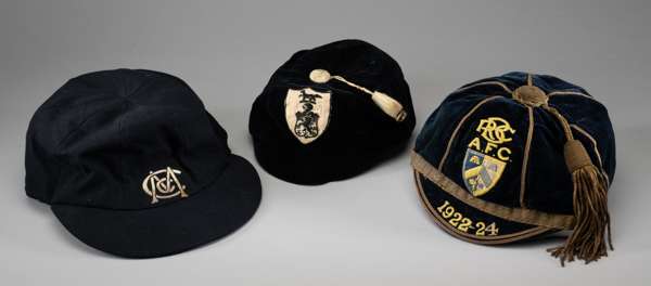 Two representative caps, one dated 1922-24, 
 with tassels, one embroidered BRC, A.F.C., 1922-24, another with embroidered badge and a MCC cap (3)