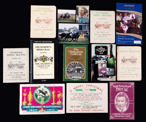 An interesting selection of racecards and ephemera, including 3 non-National day cards for the Aintree Spring meetings of 1968, 1969 & 1971, the latte