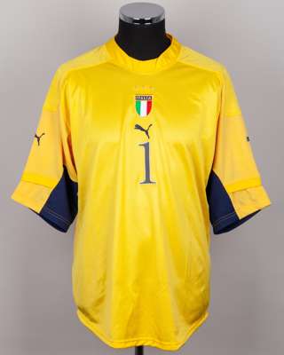 Gianluigi Buffon yellow No.1 Italy v. Iceland match worn goalkeeper shirt, 2004