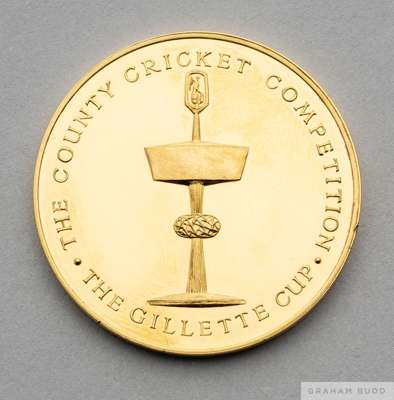 David Lloyd 9ct gold Gillette Cup Man of the Match medal
 the obverse inscribed THE COUNTY CRICKET COMPETITION, THE GILLETTE CUP, the reverse inscribe
