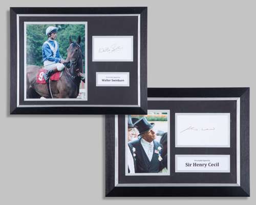 Sir Henry Cecil and Walter Swinburn signed framed photographic presentations