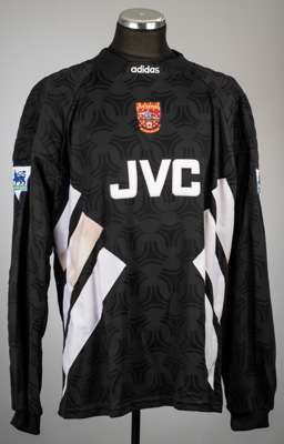 David Seaman black Arsenal no.1 goalkeeper's first jersey, season 1993-94,
 Adidas, long-sleeved with THE FA PREMIER LEAGUE sleeve badges, club crest 