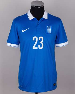 Stefanos Athanasiadis blue and white No.23 Greece v. Serbia short-sleeved shirt, 2014