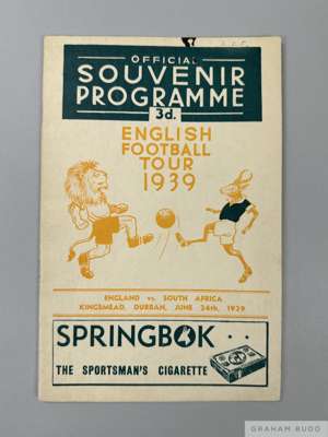 Autographed programme for English tour to south Africa 1939, 
 covers the match between South Africa at Kingsmead, Durban on 24th June 1939. It has be