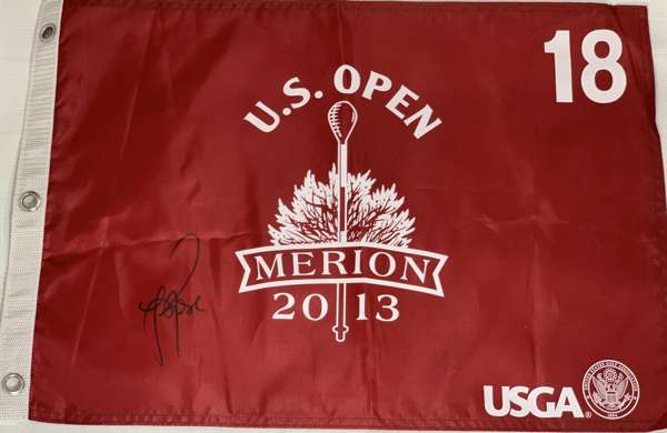 Justin Rose (UK) signed 2013 US Open Flag, Merion Golf Course, 
 Signed in black permanent marker. Also includes signed TaylorMade White Golf Cap (sam