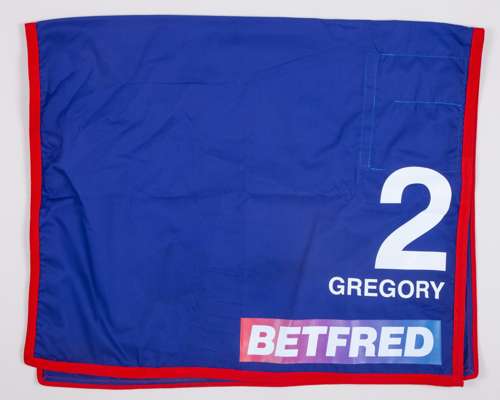 No.2 number cloth worn by Gregory in the 2024 Betfred Doncaster Cup at Doncaster