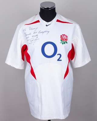 Mark Regan white and red No.16 England v. Ireland Six Nations short-sleeved shirt, 2004