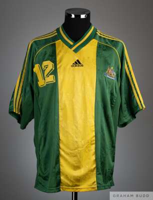 Green and yellow No.12 Australia short sleeved shirt, 
 Adidas size XL, V neck with embroidered cloth badge. There is no lettering to the back or slee