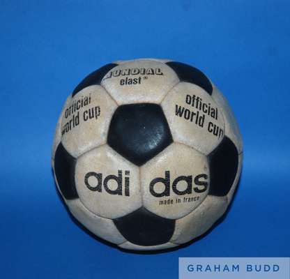 A rare black and white Adidas Mundial Elast 1970 World Cup sample ball stamped Mundial elast