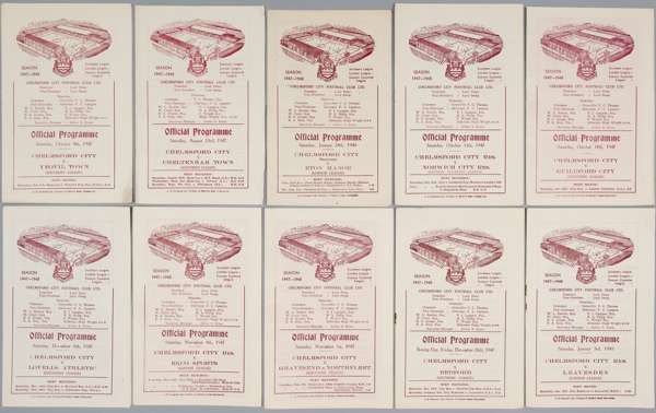 Chelmsford FC home programmes, season 1947-48, 
 full season covering first team, reserves playing in Southern League, London League and Eastern Count