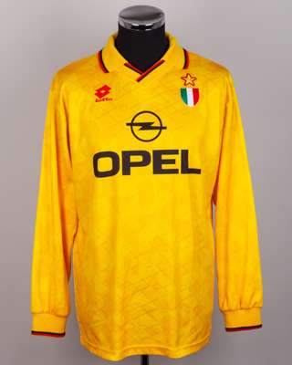 Alessandro Costacurta yellow No.5 AC Milan long-sleeved shirt, 1994-95