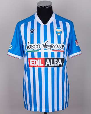 Mirco Antenucci blue and white No.7 SPAL short-sleeved shirt, 2023-24