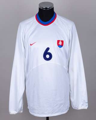 White, blue and red No.6 Slovakia v. Sweden short-sleeved shirt, 2001