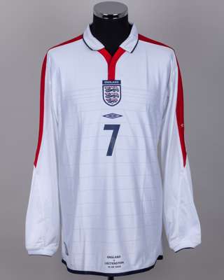 David Beckham white, red and blue No.7 England v. Liechtenstein match issued shirt, 2003