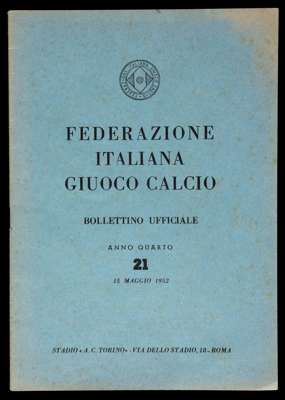 Italian Football Association Bulletin 15th May 1952 with pre-match coverage of the Italy v England international to played in Florence 18th May, very 