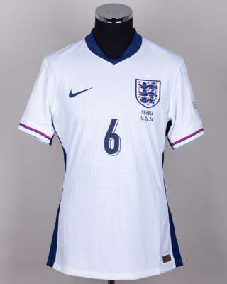Marc Guehi white No.6 England v. Serbia short-sleeved shirt, 2024