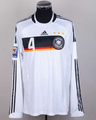 Serdar Tasci white and black No.4 Germany long-sleeved shirt, 2009-10