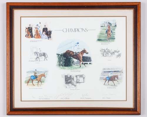 Multi-signed Aldaniti limited edition print by Louise Mizen (b.1961) titled ‘Champions’