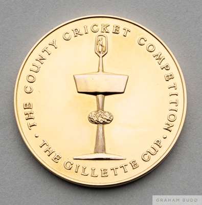 David Lloyd 9ct gold Gillette Cup Man of the Match medal
 the obverse inscribed THE COUNTY CRICKET COMPETITION, THE GILLETTE CUP, the reverse inscribe