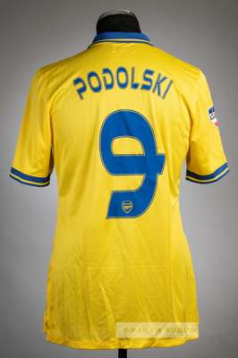 Lukas Podolski yellow Arsenal No.9 jersey from the Asia Tour match v Vietnam played in Hanoi, 17th July 2013, 
 Nike, short-sleeved with ASIA TOUR HAN